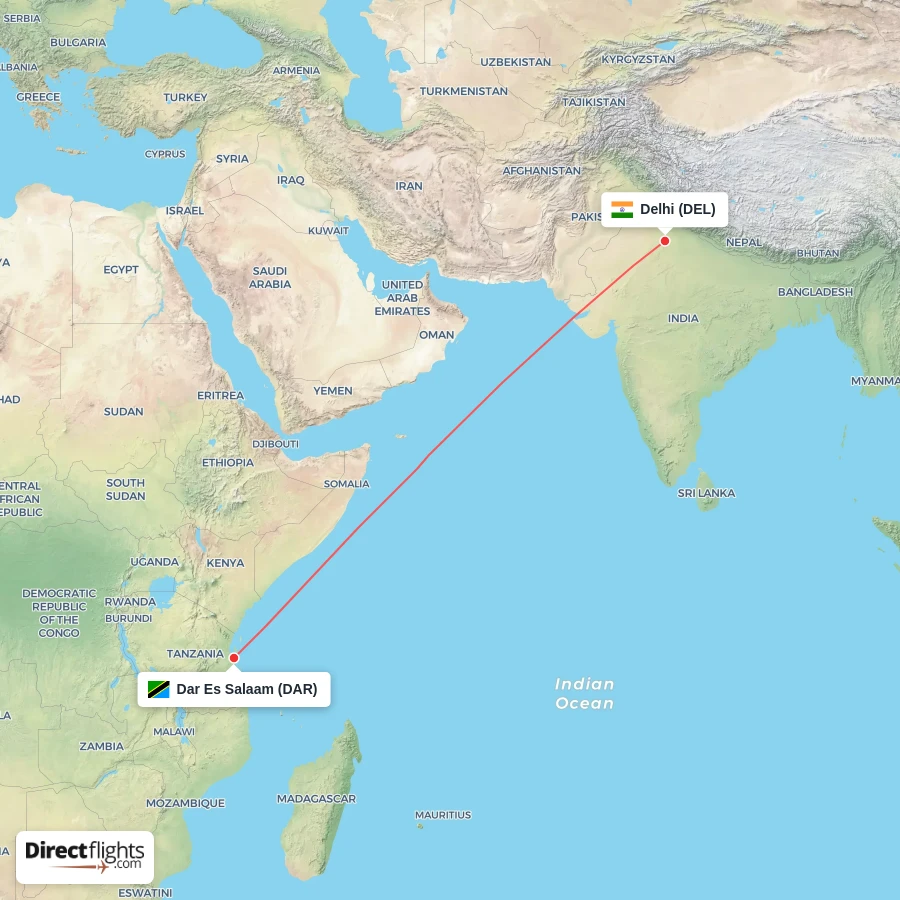 DAR - DEL route map
