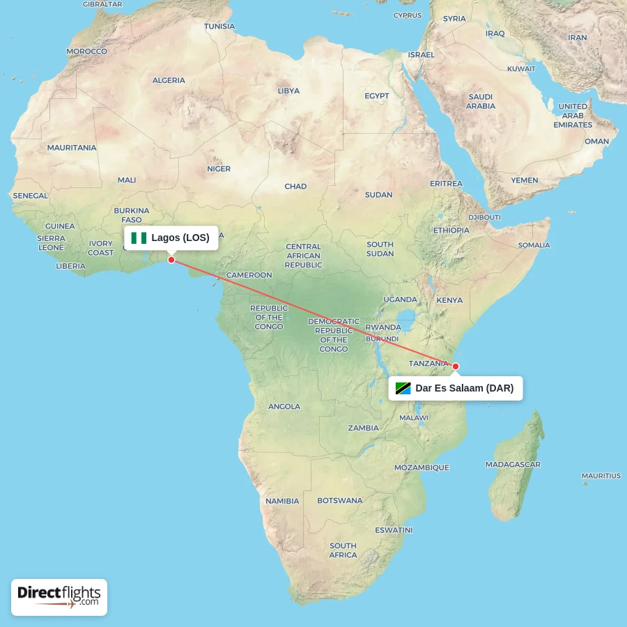 DAR - LOS route map
