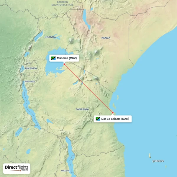 Dar Es Salaam - Musoma direct flight map