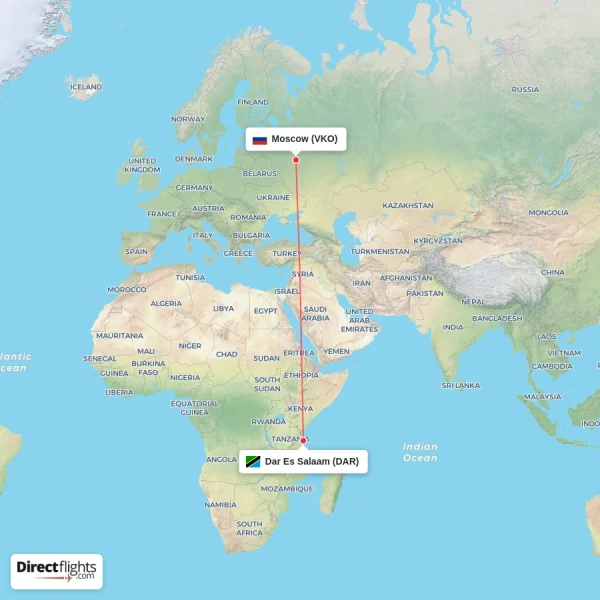 Dar Es Salaam - Moscow direct flight map
