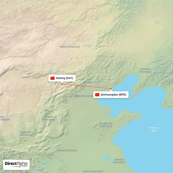 Datong - Qinhuangdao direct flight map