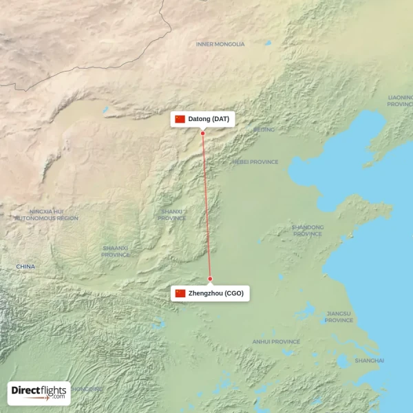 Datong - Zhengzhou direct flight map