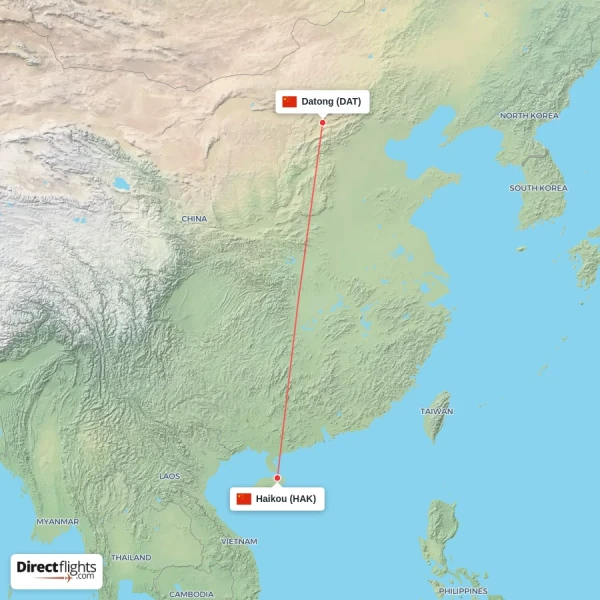 Datong - Haikou direct flight map