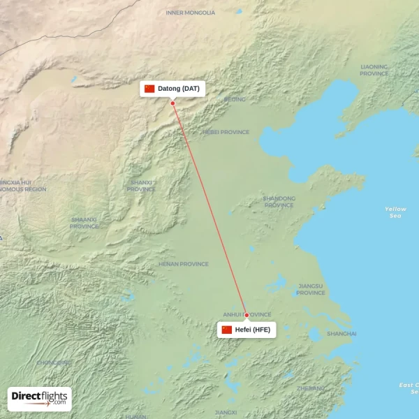 Datong - Hefei direct flight map