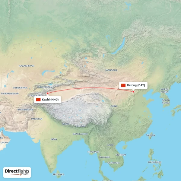 Datong - Kashi direct flight map