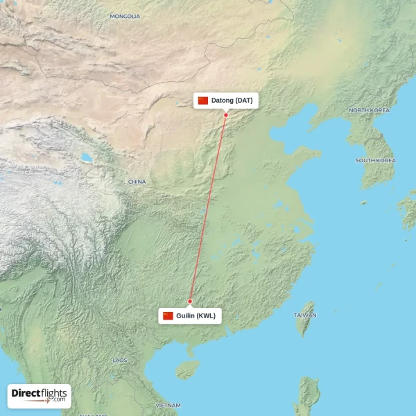 Datong - Guilin direct flight map