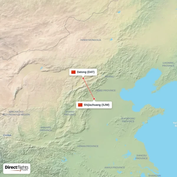 Datong - Shijiazhuang direct flight map