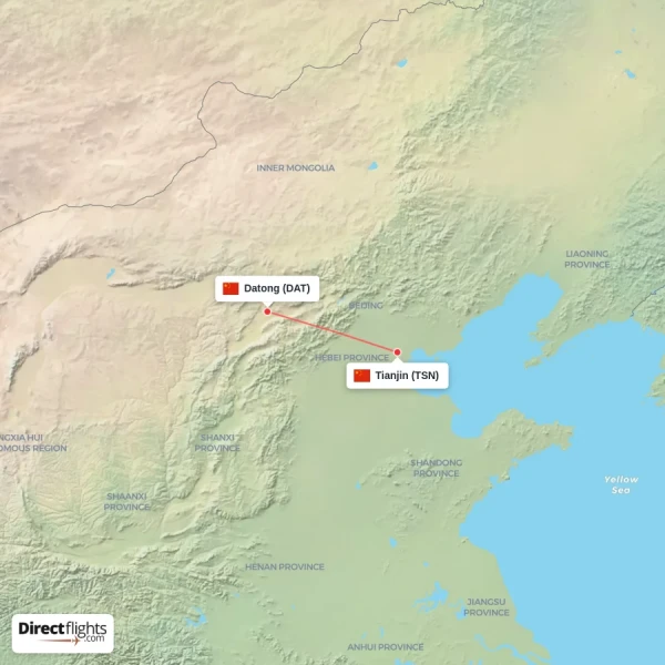 Datong - Tianjin direct flight map