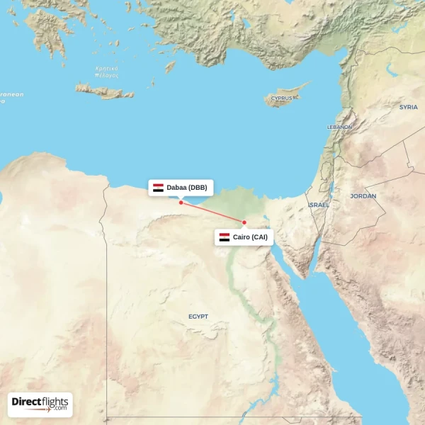 Dabaa - Cairo direct flight map