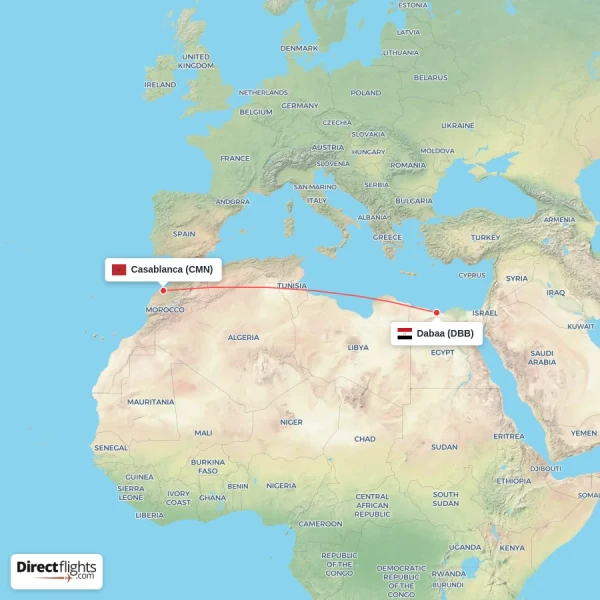 Dabaa - Casablanca direct flight map