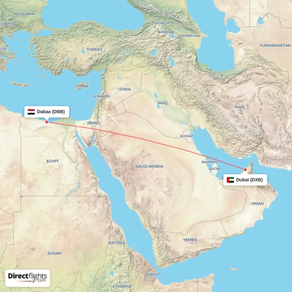 Dabaa - Dubai direct flight map