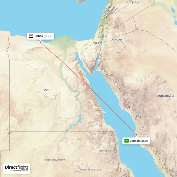 Dabaa - Jeddah direct flight map