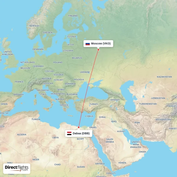 Dabaa - Moscow direct flight map
