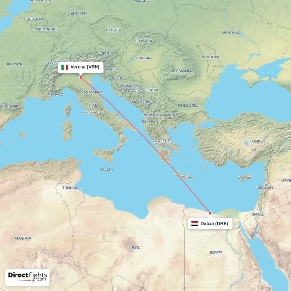 Dabaa - Verona direct flight map