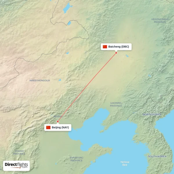 Baicheng - Beijing direct flight map