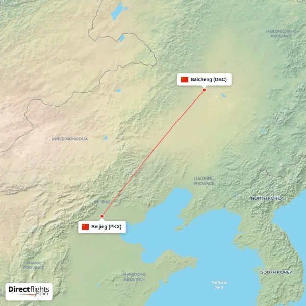 Baicheng - Beijing direct flight map