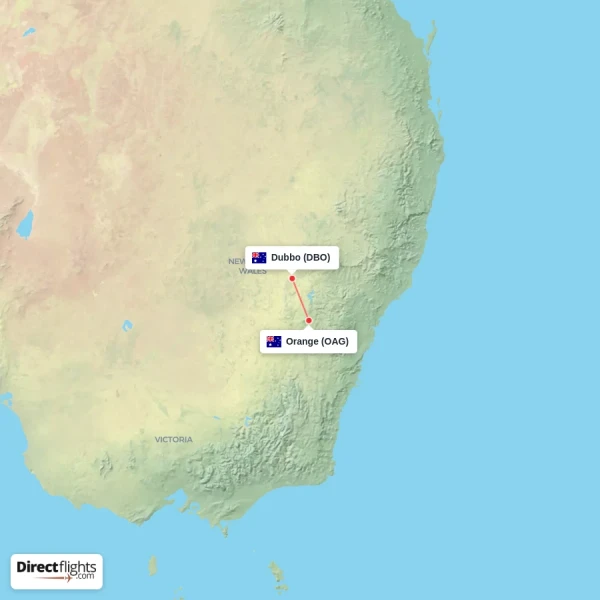 Dubbo - Orange direct flight map
