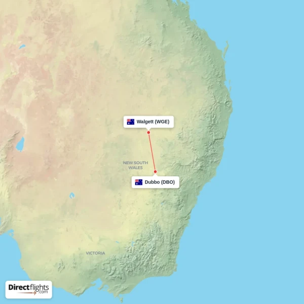 Dubbo - Walgett direct flight map