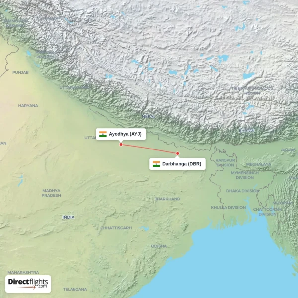 Darbhanga - Ayodhya direct flight map