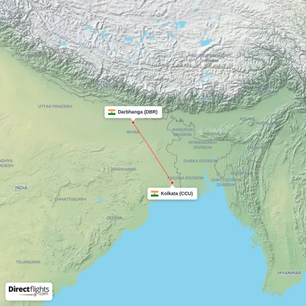 Darbhanga - Kolkata direct flight map