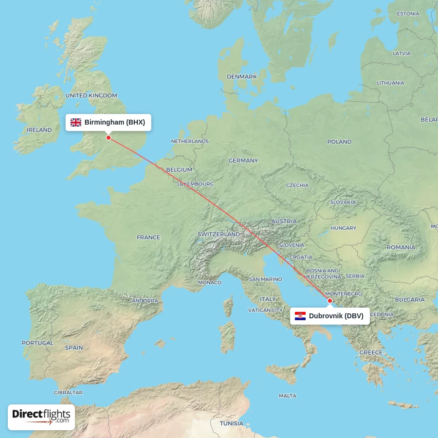 DBV - BHX route map