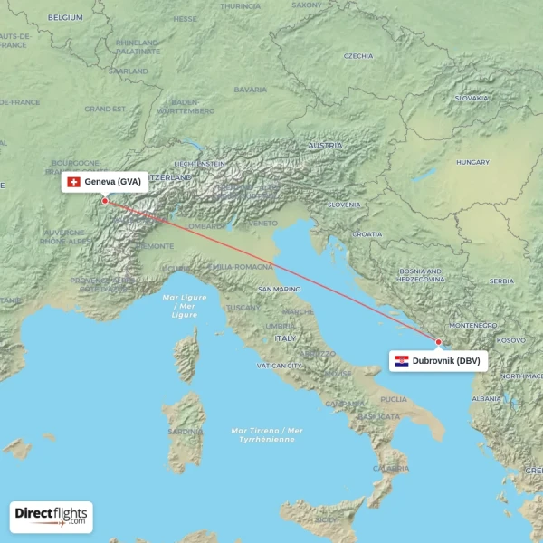 Dubrovnik - Geneva direct flight map