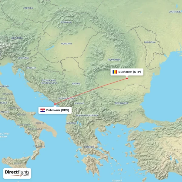 Dubrovnik - Bucharest direct flight map