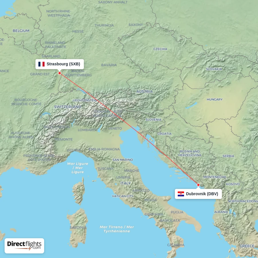 DBV - SXB route map