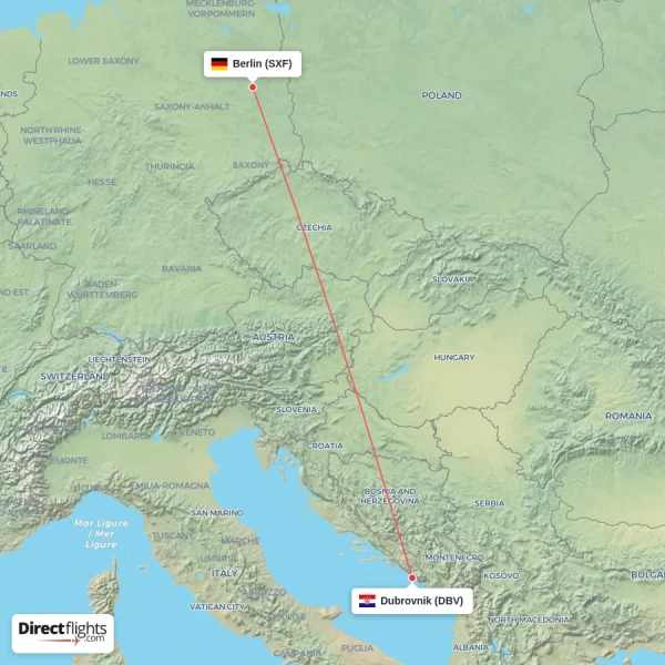 Dubrovnik - Berlin direct flight map