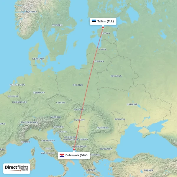 Dubrovnik - Tallinn direct flight map
