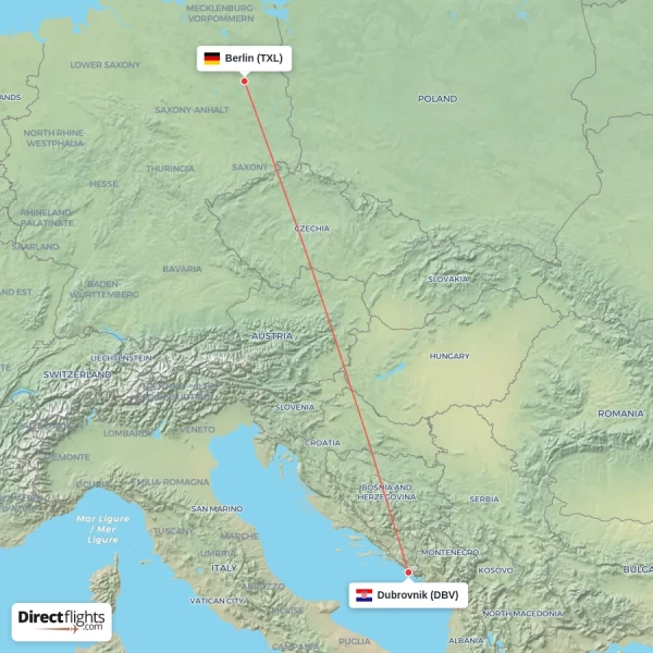 Dubrovnik - Berlin direct flight map