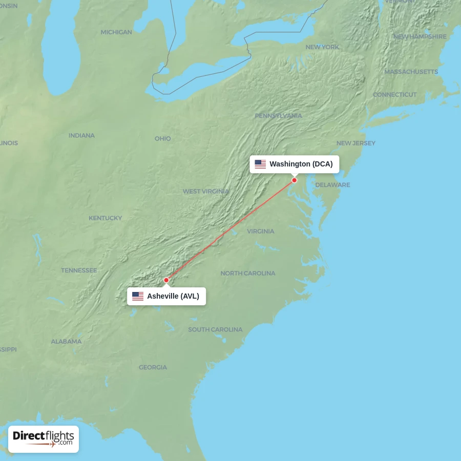 DCA - AVL route map