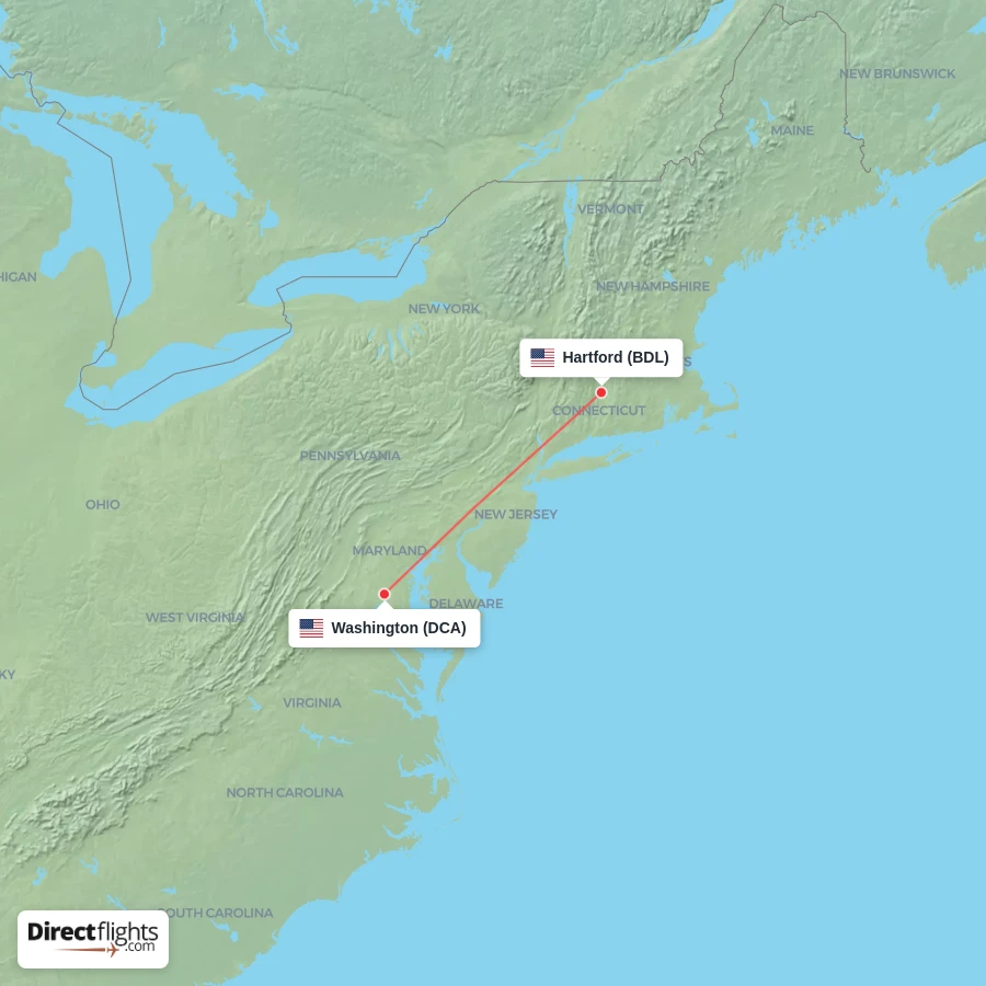 DCA - BDL route map