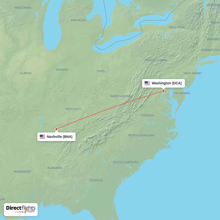 DCA - BNA route map