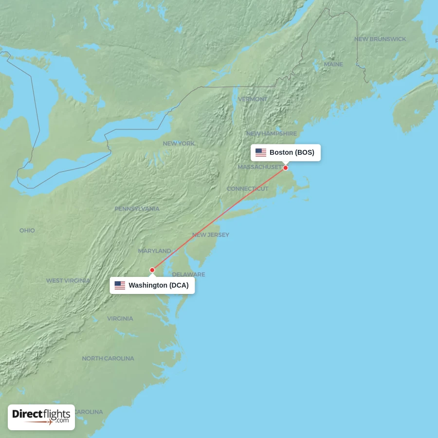 DCA - BOS route map