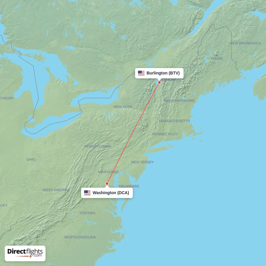 DCA - BTV route map
