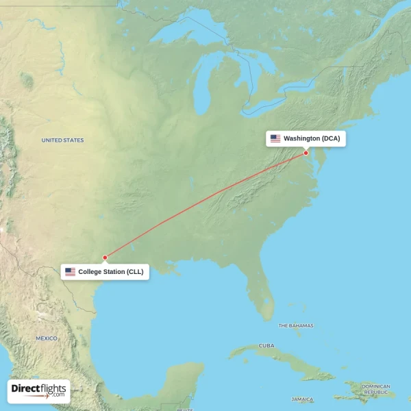 Washington - College Station direct flight map