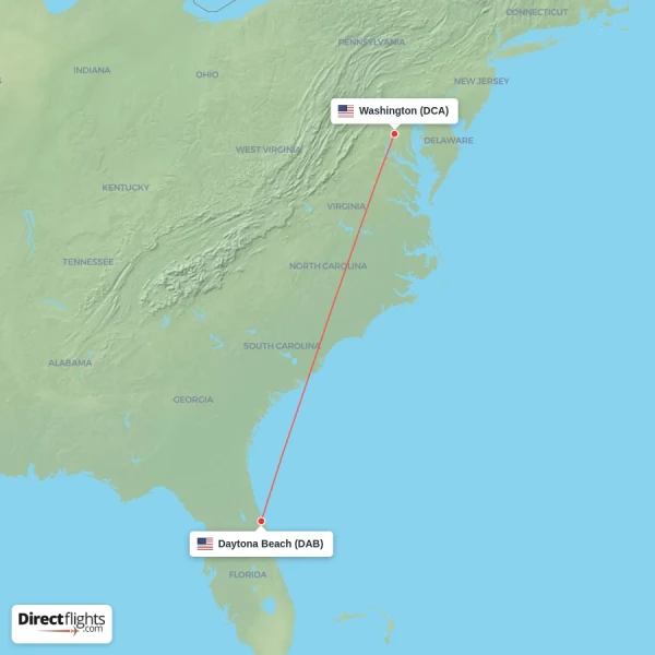 Washington - Daytona Beach direct flight map