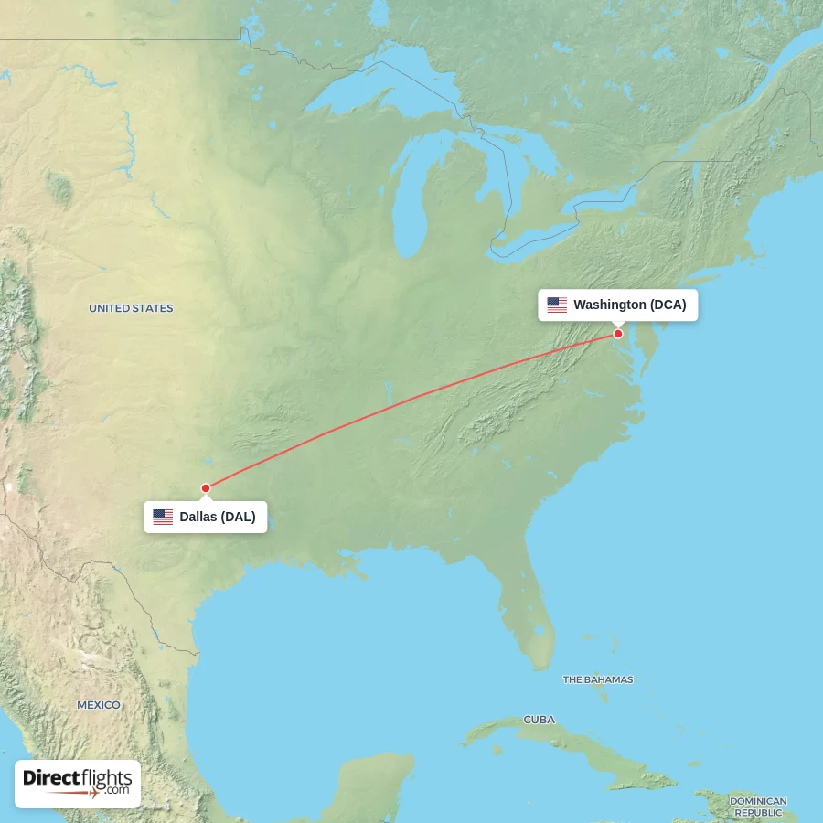 DCA - DAL route map