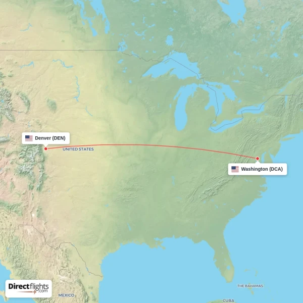 Washington - Denver direct flight map