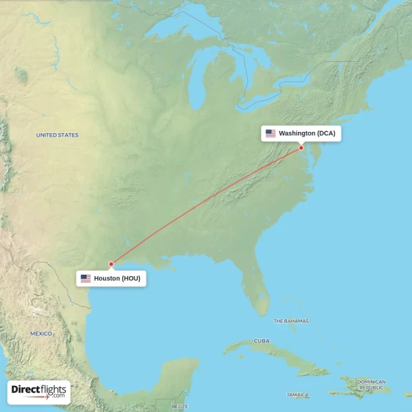 Washington - Houston direct flight map