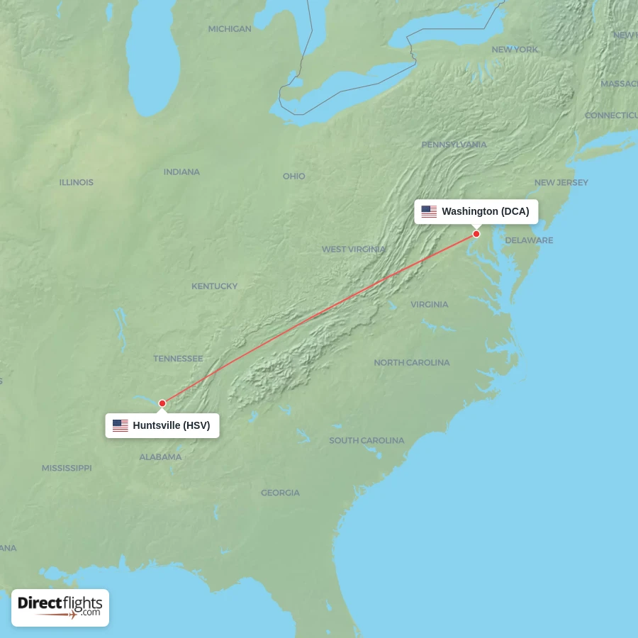 DCA - HSV route map
