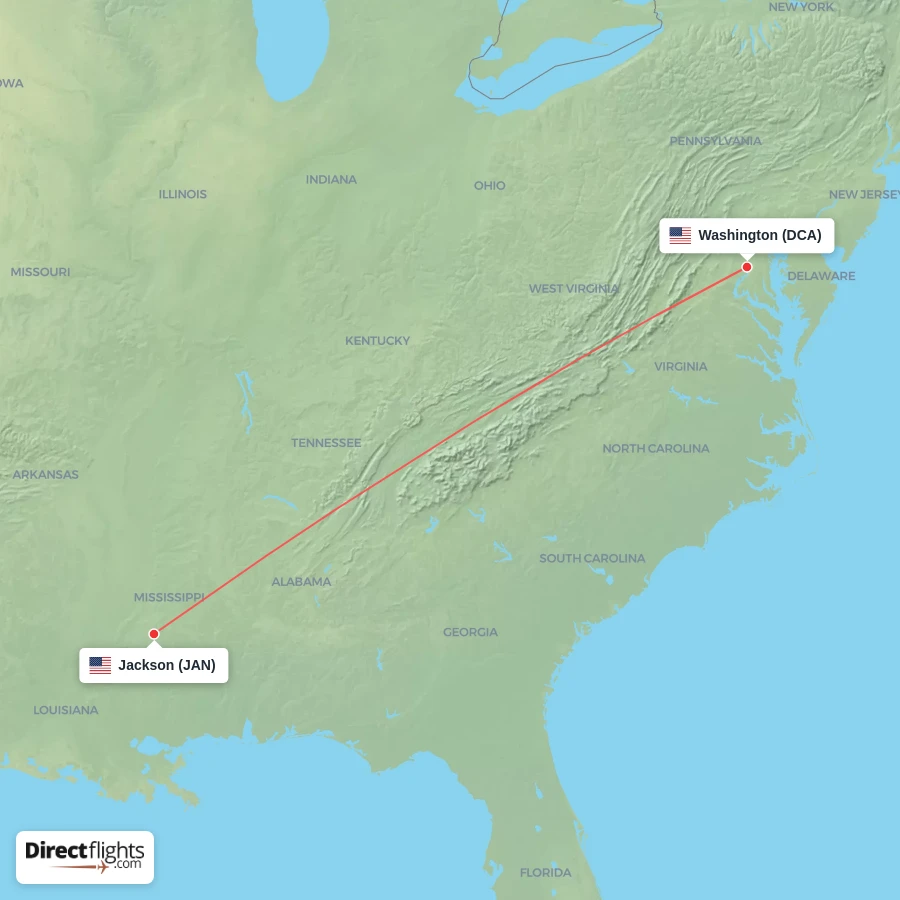 DCA - JAN route map