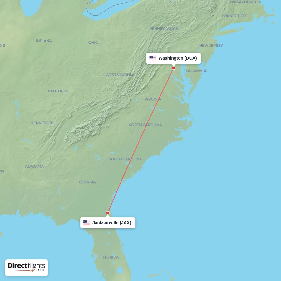 DCA - JAX route map