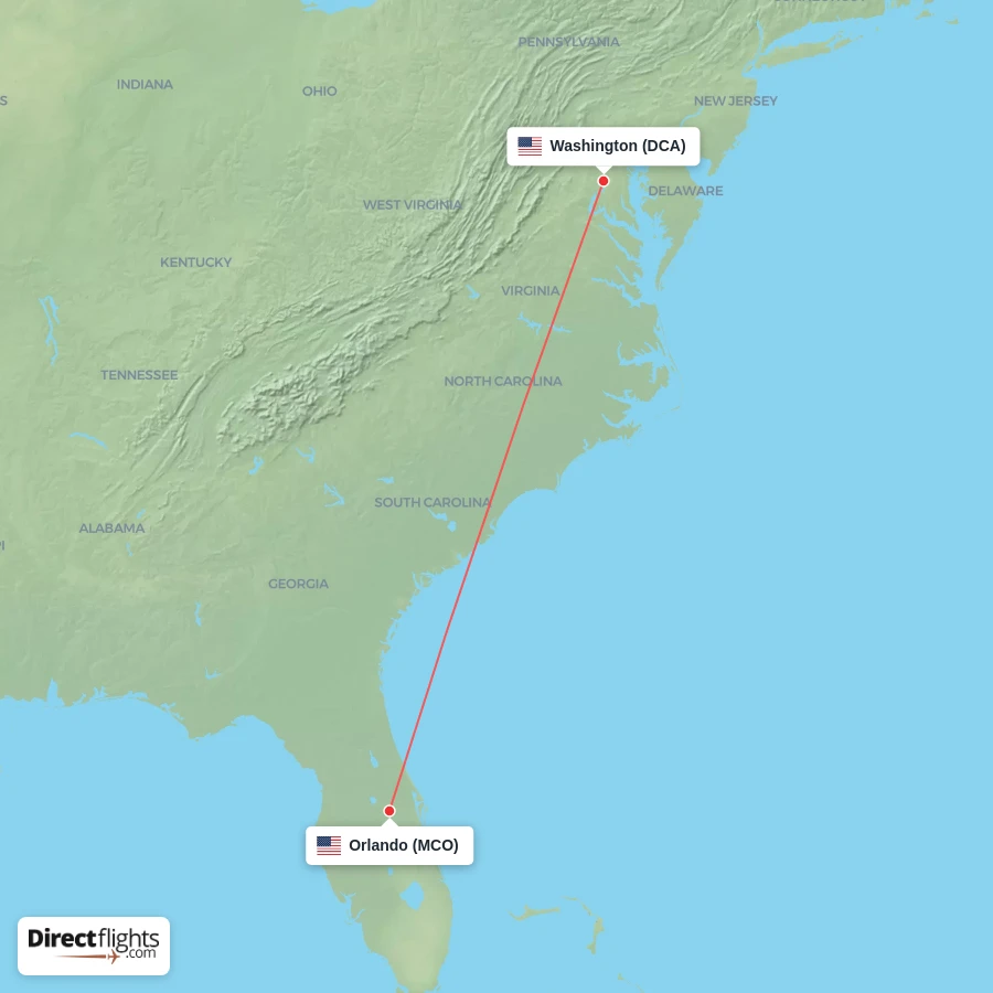 DCA - MCO route map