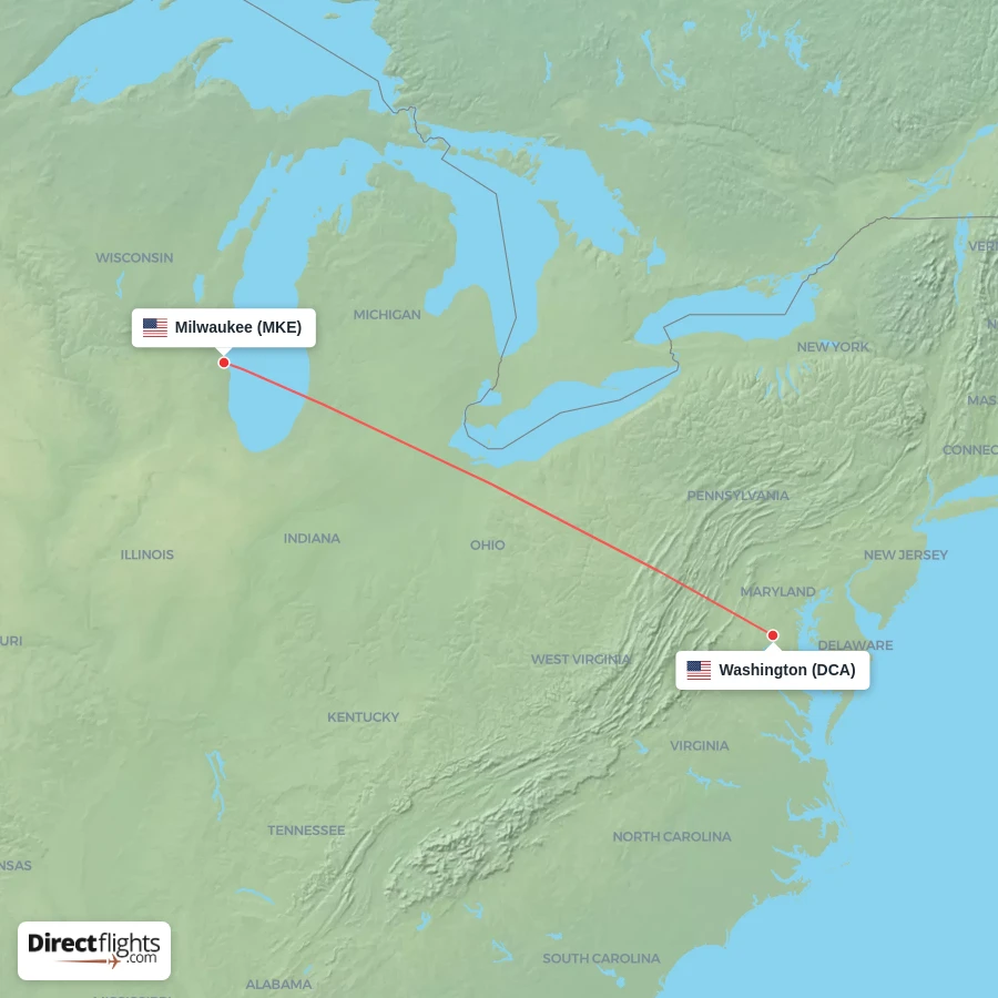 DCA - MKE route map