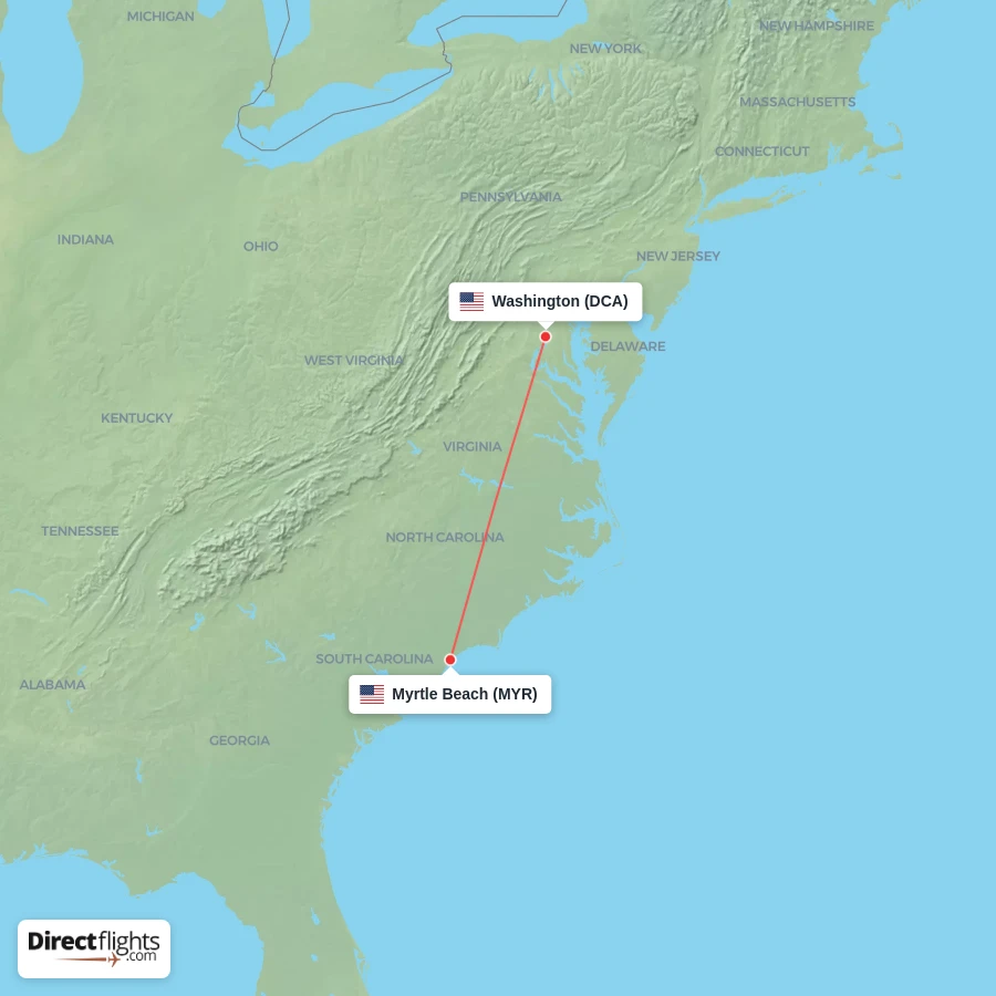 DCA - MYR route map