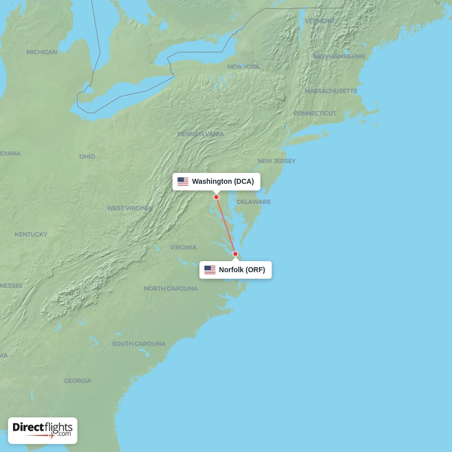 DCA - ORF route map
