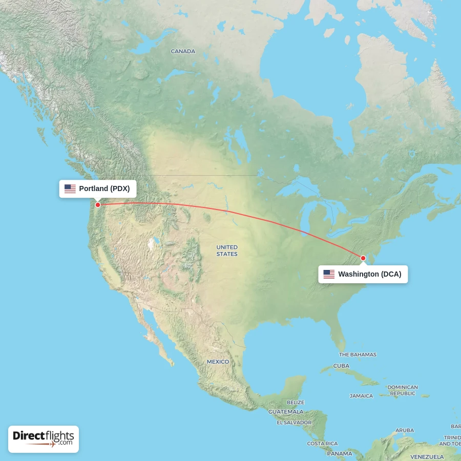 DCA - PDX route map