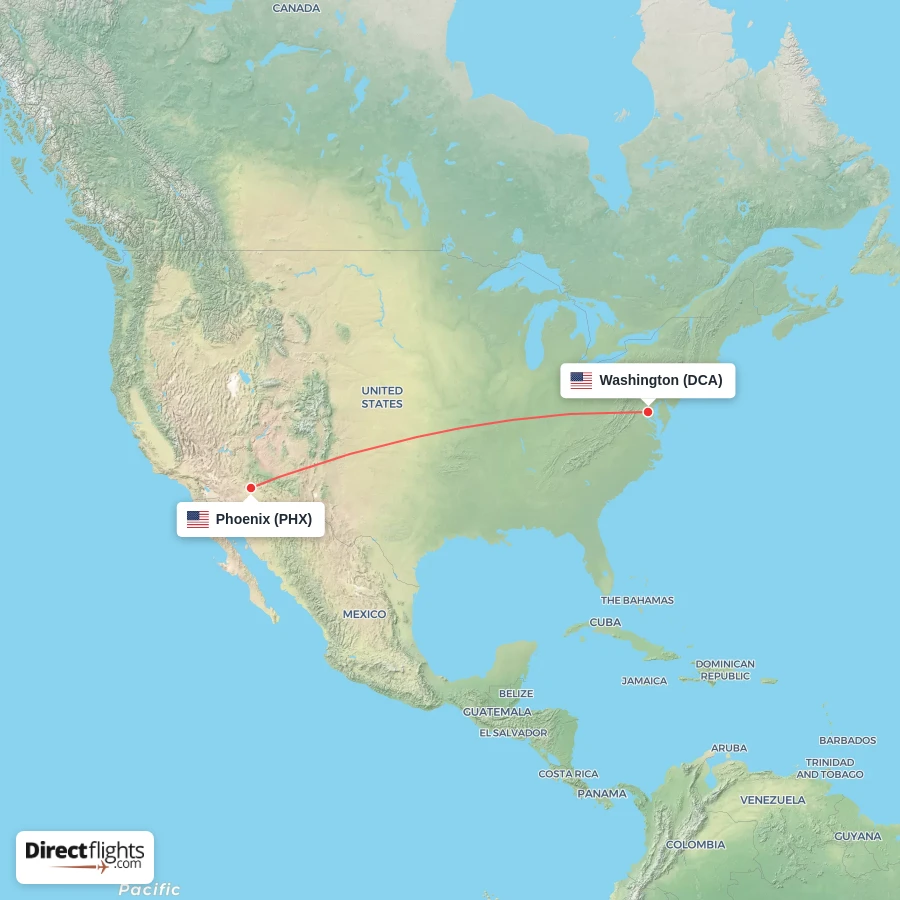 DCA - PHX route map